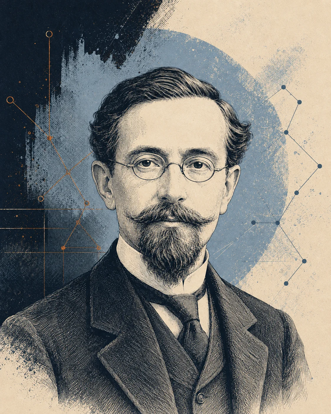 Stylised engraved portrait of Élie Cartan