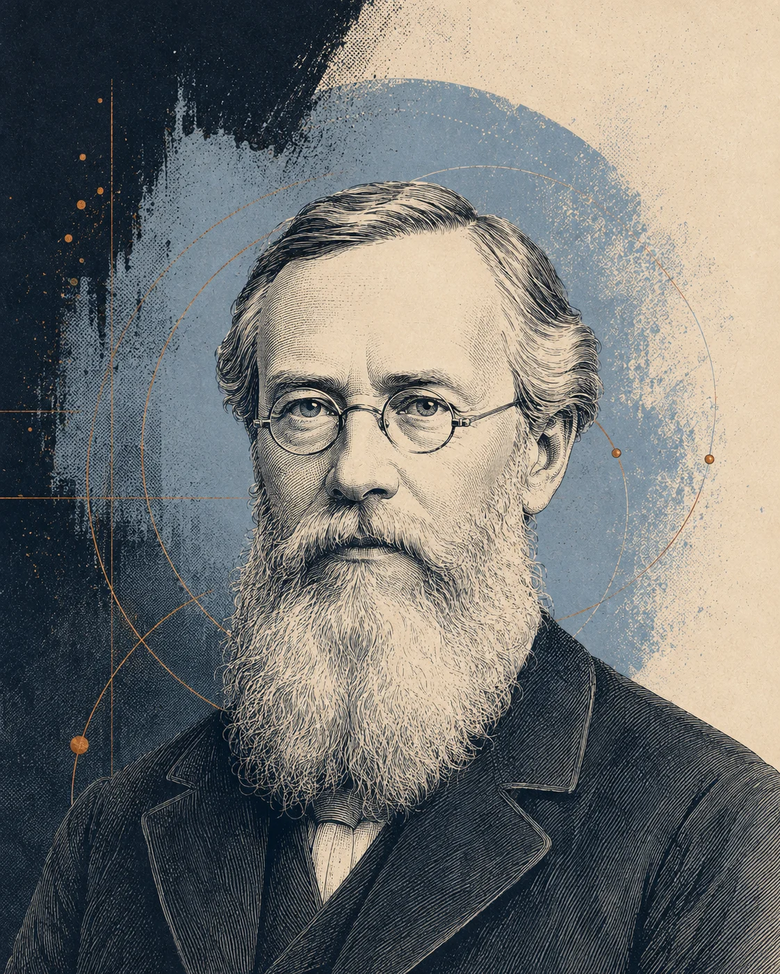 Stylised engraved portrait of Sophus Lie